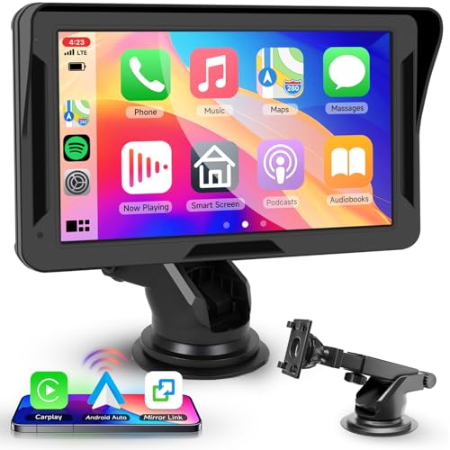 Hodozzy Wireless Carplay & Android Auto Tragbare Autoradio,7 Zoll HD Touchscreen für Auto Display Player Airplay Android Cast,Monitor Auto Carplay mit Bluetooth/FM/AUX/TF Karte/Sprachsteuerung von Hodozzy