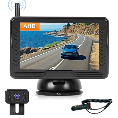 Hodozzy Wireless Digital Rückfahrkamera Set mit 5 Zoll IPS Bildschirm Monitor und AHD Kamera Nachtsicht Wasserdicht IP69 Rückfahrkamera Kabellos Einparkhilfe 12V Rückfahrkamera für Auto LKW, Fahrzeug von Hodozzy