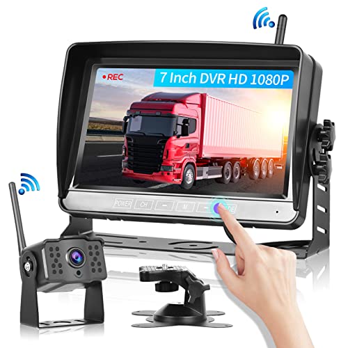 Kabellos Rückfahrkamera Set DVR, 7-Zoll-Color-LCD-Monitor, Wireless Backup Auto Kamera Videoaufzeichnung IP69 Wasserdicht Super Nachtsicht, Funk Einparkhilfe 12V-36V für Anhänger/Bus/LKW/Wohnmobil von Hodozzy