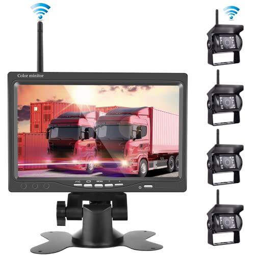 Rückfahrkamera-Set mit 7"-LCD-Monitor & 120° Weitwinkel- Rückfahrkamera, IP67 wasserdicht, 18IR Nachtsicht, kabellose Rückfahrkameras für LKW/Anhänger/Bus/Van/Landwirtschaft(12-24 Volt) von Hodozzy