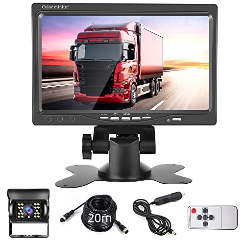 Rückfahrkamera-Set mit 7-Zoll-HD-Monitor, IP68 wasserdichte 18 IR Nachtsicht-Auto-Backup-Kamera, 20m 4 Pin Kabel Rückfahrkamera 12V - 24V für Wohnmobil LKW RV Trucks Bus Trailer Einparkhilfe von Hodozzy