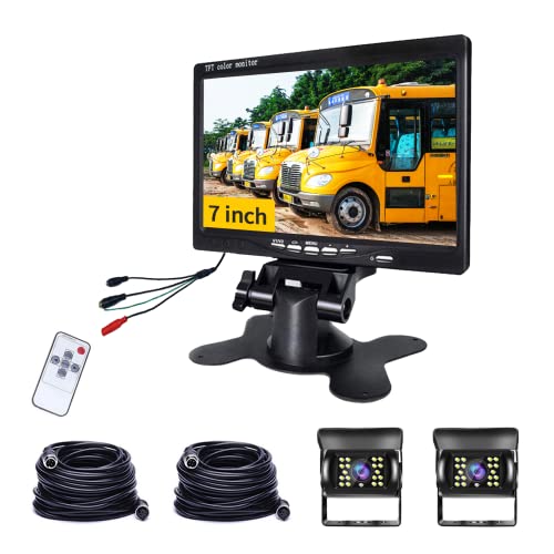 Rückfahrkamera-Set mit 7 Zoll-LCD-Monitor & Dual Backup Kamera, IP68 Wasserdicht, 18IR Nachtsicht, Kabel Einparkhilfe für LKW/Anhänger/Bus/Van/Landwirtschaft/Wohnmobile(12-24 Volt) von Hodozzy
