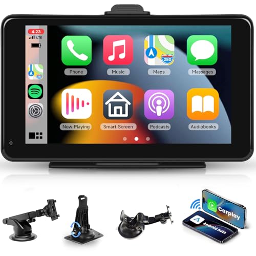 Wireless CarPlay Android Auto Mirror Link, 7 Zoll Touchscreen Monitor CarPlay Bildschirm Digital Media Receiver Autoradio-Empfänger Kabellos Car Stereo mit Bluetooth Car Multimedia Player 9V-32V von Hodozzy