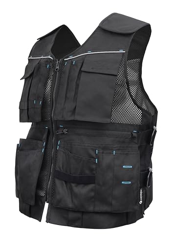 Högert Technik - HELWIG Werkzeugweste Schwarz Uni | Gewebe 100% OXFORD 600D Polyester | Arbeitsweste | Arbeitswesten männer mit vielen Taschen, Montageweste, Herren von Högert Technik
