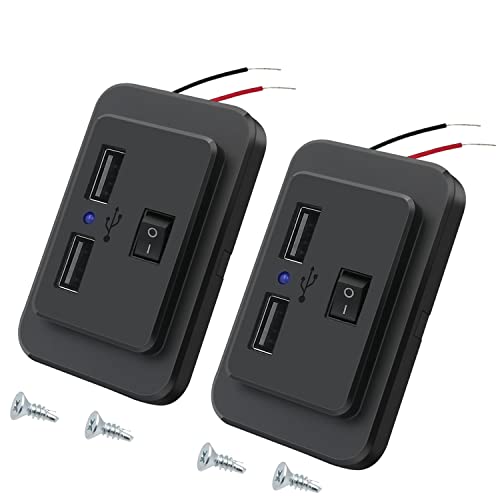 2 Stück 4,8A Dual USB Auto Ladegerät 12V USB Steckdose Auto Ladebuchse mit Schalter, 12V/24V Schnellladesteckdosen Panel mit LED für Boot SUV Wohnmobil LKW Marine KFZ von Hoembpn