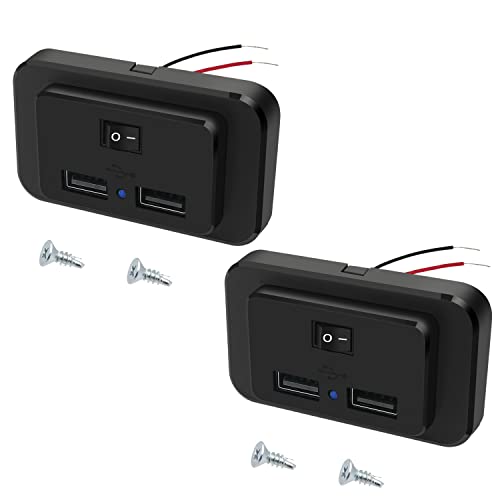 4,8 A Dual USB-Steckdose für Auto-Ladegerät, mit Schalter und LED, 12 V-24 V USB-Ladeanschluss, geeignet für Wohnmobile, SUV-Boote (2 Stück) von Hoembpn