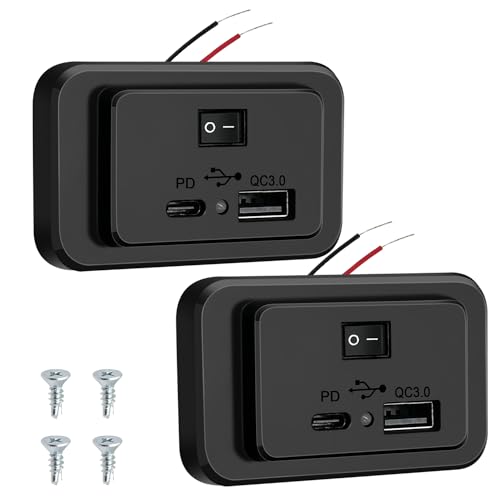 4,8A Dual USB Auto Ladegerät Steckdose mit Schalter und LED, 12V/24V PD und QC3.0 USB Ladebuchse Panel für Wohnmobil SUV LKW Marine(2 Stück) von Hoembpn