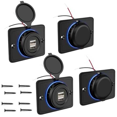 Hoembpn 4 Stück Dual USB Auto Ladegerät Steckdose, 3.1A Wohnmobil USB Ladebuchse Panel Schnellladeadapter mit LED-Licht und Wasserdichter Abdeckung für 12V/24V Motorrad Boot LKW SUV von Hoembpn