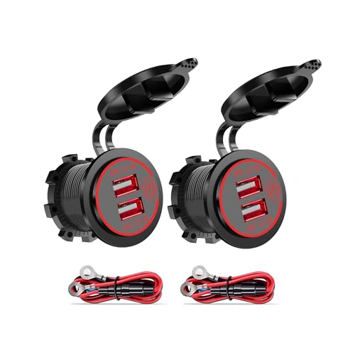 Hoembpn 4.2A Dual USB Auto Ladegerät 12V KFZ USB Steckdose mit Schalter und LED Anzeige Wasserdicht 12V/24V USB Dose Einbaubuchse Adapter für Motorrad Boot LKW Wohnwagen(Rot) von Hoembpn
