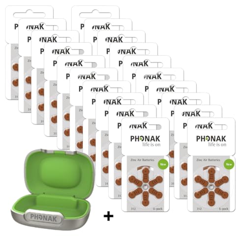 120x Phonak Hörgerätebatterien - P312 braun PR41 - (20x 6er Blister) + Hörgeräte Etui/Aufbewahrungsbox von Hörgeräte Direkt