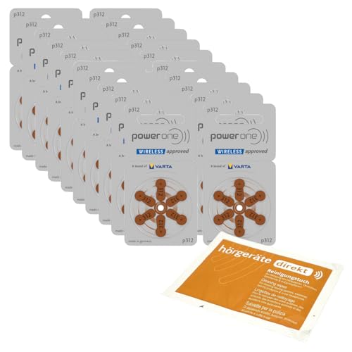 120x Power One P312 Hörgerätebatterien PR41 (20x 6er Blister) + DIREKT Reinigungstuch | für Hörgeräte von Hörgeräte Direkt