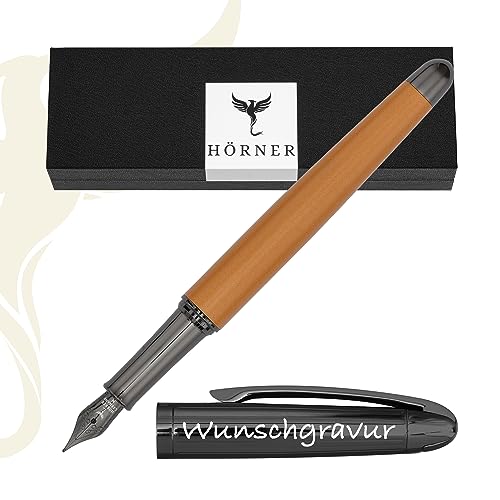 Hörner Auerus - Hochwertiger Füllfederhalter Metall mit Gravur I Premium Geschenkbox I Tinte in Schwarz I Luxus Design I Edel Feder Made in Germany I Attraktiver Stift für Herren und Damen von Hörner