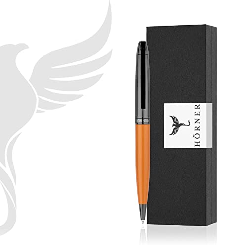 Hörner Auerus Hochwertiger Kugelschreiber Orange/Anthrazit | Aus Metall | edles Schreibset mit Geschenkbox I Dokumentenechter Stift | Modern ergonomisches | Attraktiver Stift für Männer und Frauen von Hörner