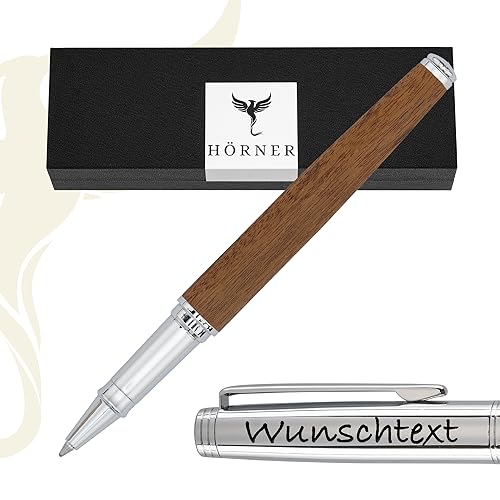 Hörner Legno Premium Design Holz-Tintenroller mit Gravur I Mahagoniholz I Edle Geschenk-Box I Schreibfarbe Blau I Strichstärke M 0,7 mm I Hochwertiges Etui I Moderner Grip I Hochwertiger Rollerball von Hörner