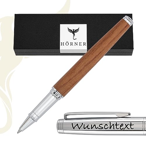 Hörner Legno Premium Design Holz-Tintenroller mit Gravur I Palisander-Holz I Edle Geschenk-Box I Schreibfarbe Blau I Strichstärke M 0,7 mm I Hochwertiges Etui I Moderner Grip I Hochwertiger Rollerball von Hörner