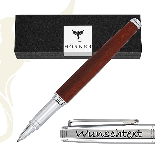 Hörner Legno Premium Design Holz-Tintenroller mit Gravur I Sandelholz I Edle Geschenk-Box I Schreibfarbe Blau I Strichstärke M 0,7 mm I Hochwertiges Etui I Moderner Grip I Hochwertiger Rollerball von Hörner