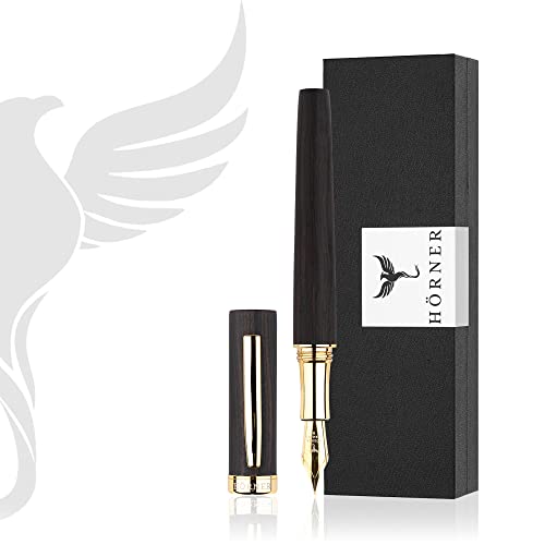 Hörner SCRIPTUM - Hochwertiger Füllfederhalter schwarz aus Ebenholz I Premium Geschenkbox I Inkl. Konverter I Luxus Design I Edel Feder Made in Germany I Attraktiver Stift für Herren und Damen von Hörner