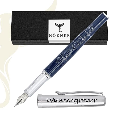 Hörner TERRA- Hochwertiger Füllfederhalter Blau mit Gravur I Premium Geschenkbox I Tinte in Schwarz I Luxus Design I Edel Feder Made in Germany I Attraktiver Stift für Herren und Damen von Hörner