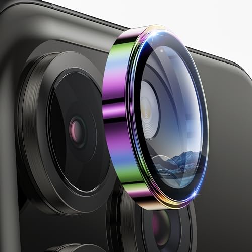 Hoerrye 4 Stück für iPhone 15 Pro/iPhone 15 Pro Max Kameraschutz, [Kratzfest, Stabil], Ultra-Klar 9H Härte Kameraschutz HD gehärtetes Metallglas Kamera Displayschutzfolie Filmzubehör Colorful Titanium von Hoerrye