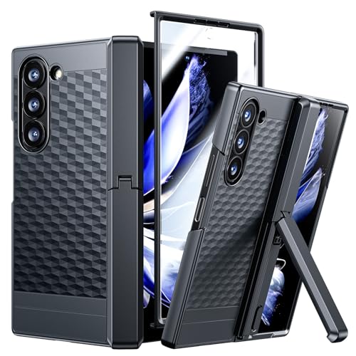 Hoerrye Handyhülle für Samsung Galaxy Z Fold 6 Hülle CASE Cover mit Ständer[militärischer Scharnierschutz][Displayschutzfolie] Anti-Drop, Anti-ScratchDünne TPU Schutzhülle Black von Hoerrye