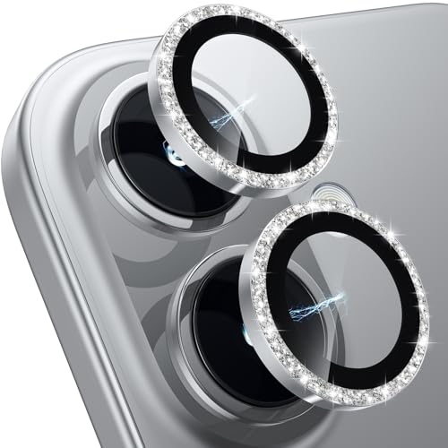 Hoerrye für iPhone 16 /iPhone 16 Plus Kameraschutz, [Kratzfest, Stabil], Ultra-Klar 9H Härte Kamera Schutzfolie HD gehärtetes Metallglas Kamera Displayschutzfolie Filmzubehör Gliiter White von Hoerrye