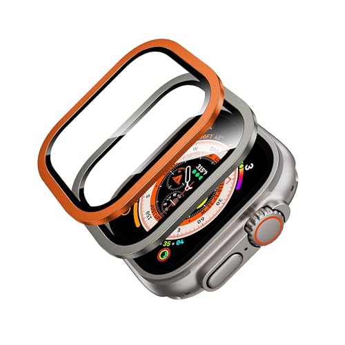 Hoerrye Schutzfolie für Apple Watch Ultra/Ultra 2 49mm Folie, (2023/2022)Displayschutz aus Edelstahlrahmen, Blasenfreie, Volle Abdeckung, Anti-Staub Kompatibel mit iWatch Ultra Series Orange Original von Hoerrye