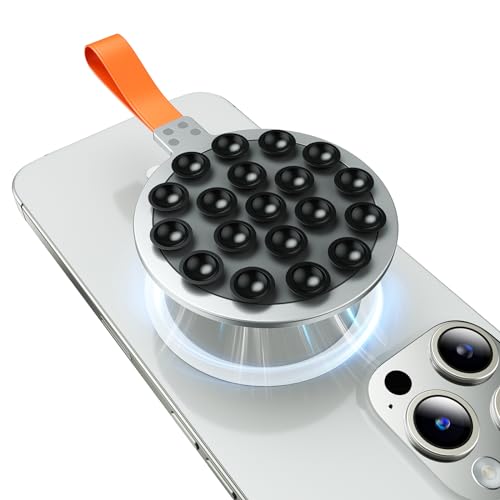 Hoerrye Silikon-Saugnäpfe für Alle Handy-Modelle,MagSafe Saugnapf,Kompatibel mit iPhone 15/14/13 Und Android Samsung Galaxy S24/S23/A55/A15/A35,Anti-Rutsch-Handyhalter für Selfies und Videos -Silver von Hoerrye