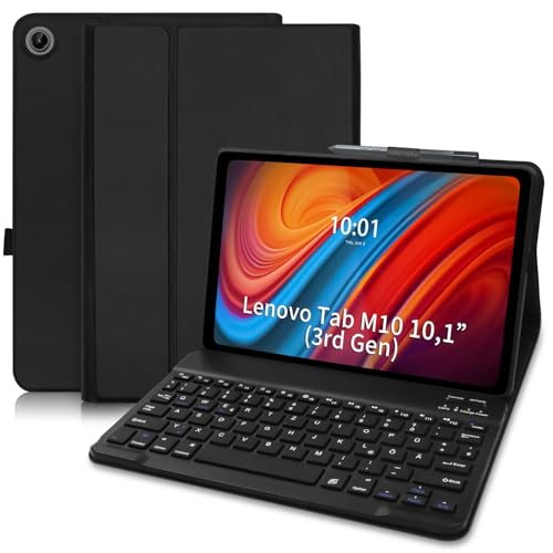 Hofsos Hülle mit Tastatur für Lenovo Tab M10 (3rd Gen) 10,1 Zoll (TB-328FU/TB-328XU), Schutzhülle mit Wireless Abnehmbare Lenovo m10 Tastatur (Deutsches QWERTZ), Schwarz von Hofsos