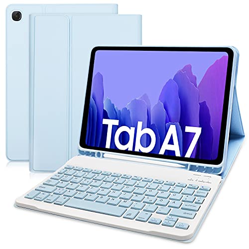 Hofsos Hülle mit Tastatur für Samsung Galaxy Tab A7 10.4 2020(T500/T505/T507),Leicht Schutzhülle mit Pencil Halter Wireless Abnehmbare Bluetooth Tastatur (Deutsches QWERTZ Layout)-Himmelblau von Hofsos