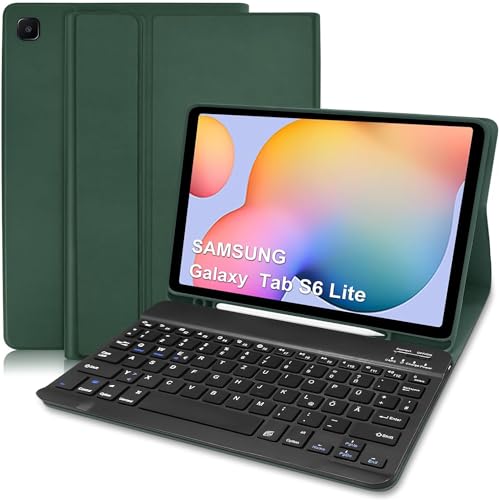 Hofsos Samsung Galaxy Tab S6 Lite Hülle mit Tastatur - Schutzhülle mit Pencil Halter Wireless Tastatur (QWERTZ Deutsches Layout) für Galaxy Tab S6 Lite 10.4“2022/2020(P610/P613/P615/P619), Dunkelgrün von Hofsos