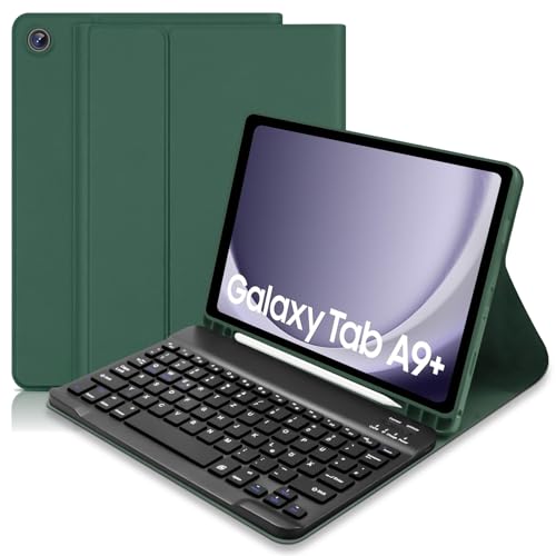 Hofsos Tastatur Hülle für Samsung Galaxy Tab A9+/ A9 Plus 2023 11 Zoll(SM-X210/X216/X218), Abnehmbar Deutsches QWERTZ Bluetooth Tastatur Schutzhülle mit Pencil Halter für Galaxy Tab A9 Plus,Dunkelgrün von Hofsos