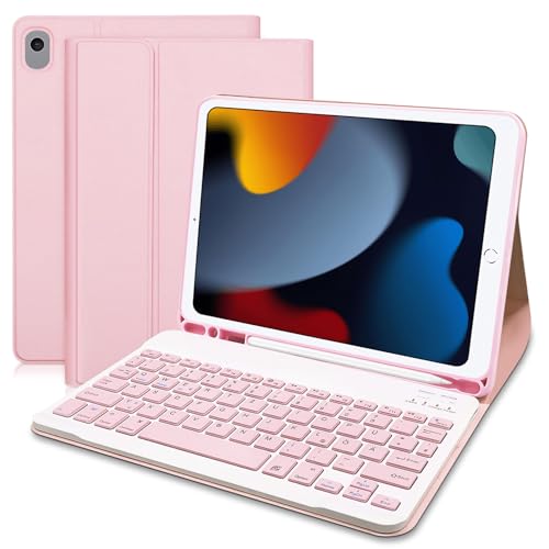 Hofsos iPad 9.Generation Hülle mit Tastatur, für iPad 10.2 Zoll (Deutsches QWERTZ), Slim Schutzhülle mit Pencil Halter für iPad 9/8/7, iPad Air 3, iPad Pro 10.5, Rosa von Hofsos