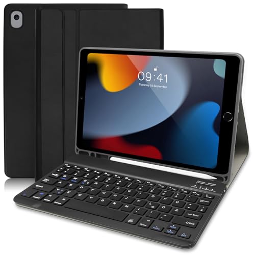 Hofsos ipad Hülle mit Tastatur 10.2 Zoll iPad 9.Generation Tastatur Hülle 2021, Slim Schutzhülle mit Pencil Halter Tastatur für iPad 9/8/7, iPad Air 3, iPad Pro 10.5(QWERTZ)(Schwarz) von Hofsos