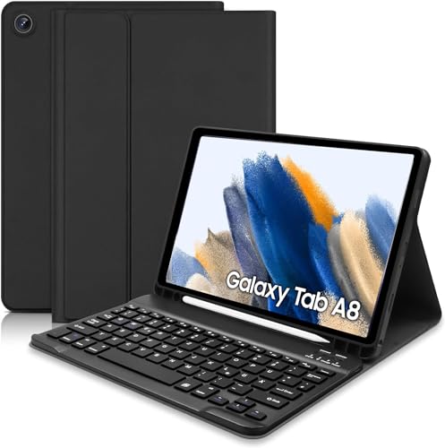 Samsung Galaxy Tab A8 Hülle mit Tastatur - Schutzhülle mit Pencil Halter Wireless Abnehmbare Tastatur (Deutsches QWERTZ) für Samsung Galaxy Tab A8 10.5 2022 (SM-X200/X205/X207) (Schwarz) von Hofsos