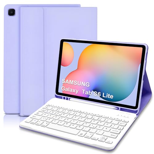 Samsung Galaxy Tab S6 Lite Hülle mit Tastatur, Schutzhülle mit Pencil Halter Wireless Tastatur (QWERTZ Deutsches Layout) für Galaxy Tab S6 Lite 10,4 2022/2020(P610/P613/P615/P619),Helles Lila von Hofsos