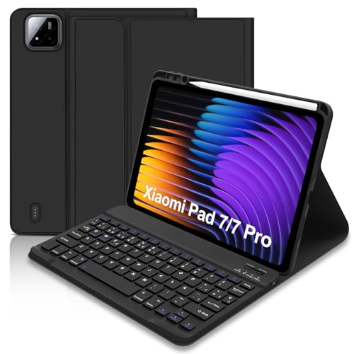 Schutzhülle mit Tastatur für Xiaomi Pad 7 / Pad 7 Pro 27,9 cm (11,2 Zoll) 2025, Tastatur für Xiaomi Pad 7/7 Pro, Bluetooth, spanische Tastatur, abnehmbare Tastatur mit Stifthalter für Xiaomi Pad 7 von Hofsos