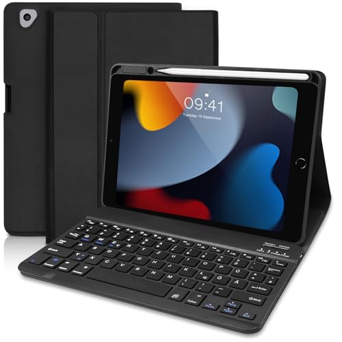 Tastatur Hülle für iPad 9.Generation 2021 (Deutsches QWERTZ), Tastaturhülle für iPad 10.2 Zoll, Schutzhülle mit Pencil Halter Wireless Abnehmbare Tastatur für iPad 9/8/7, iPad Air 3, iPad Pro 10.5 von Hofsos
