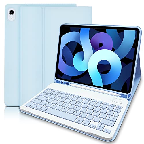 Tastatur Hülle für iPad Pro 11 Zoll (3. /2. /1. Gen), iPad Air 5 2022 / Air 4 2020 10.9 Hülle mit Tastatur, Bluetooth QWERTZ Tastatur mit Schutzhülle/Pencil Halter für iPad Pro 11 2022, Himmelblau von Hofsos