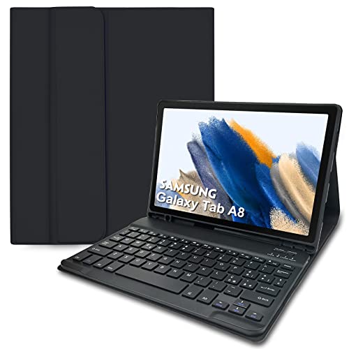 Tastaturhülle für Samsung Galaxy Tab A8 10,5 Zoll 2022 (SM-X200/X205/X207), italienisches Layout, abnehmbar, magnetisch, kabellos, Bluetooth-Tastatur mit Tastatur mit Ständer für Pencil-- Schwarz von Hofsos