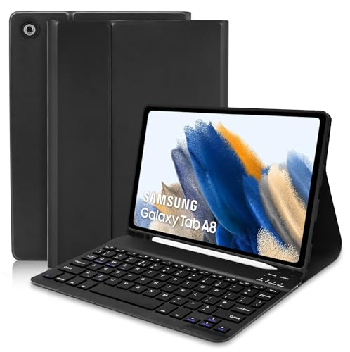 Tastaturhülle für Samsung Galaxy Tab A8 10.5, UK-Layout-Tastatur, schlanke Abdeckung mit abnehmbarer Tastatur für Samsung Tab A8 10,5 Zoll 2022 (SM-X200/ X205/X207), Schwarz von Hofsos