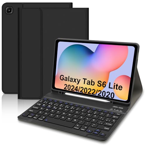 Tastaturhülle für Samsung Galaxy Tab S6 Lite 2024/2022/2020, 26,9 cm (10,4 Zoll), Schutzhülle mit spanischer Tastatur Ñ, für Galaxy S6 Lite Tablet, ultradünn, mit Stifthalter, magnetische Tastatur für von Hofsos