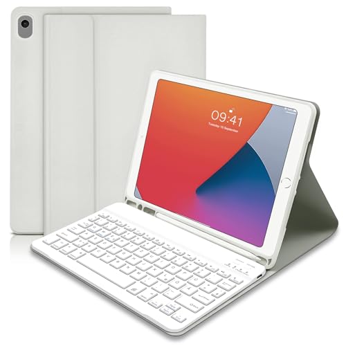 iPad 9.Generation Hülle mit Tastatur (Deutsches QWERTZ), ipad Tastatur 9. Generation, Schutzhülle mit Pencil Halter Wireless Abnehmbare Tastatur für iPad 9/8/ 7.Gen 10.2 Zoll-Gray von Hofsos
