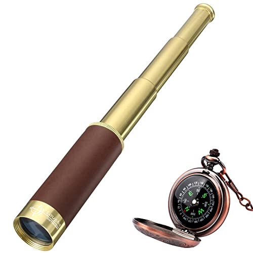 Laupha Retro Pirat Teleskop Monokular 25x30 Zoomable Vintage Kapitän Jack Spyglass BAK-4 Linse Fernrohr Kinder Faltbar Tragbar Pocket Monokular with Kompass Erwachsene für Outdoor Camping von Hogdseirrs