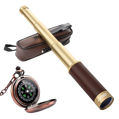 Laupha Retro Pirat Teleskop Monokular 25x30 Zoomable Vintage Kapitän Jack Spyglass BAK-4 Linse Fernrohr Kinder Faltbar Tragbar Pocket Monokular with Kompass Erwachsene für Outdoor Camping von Hogdseirrs