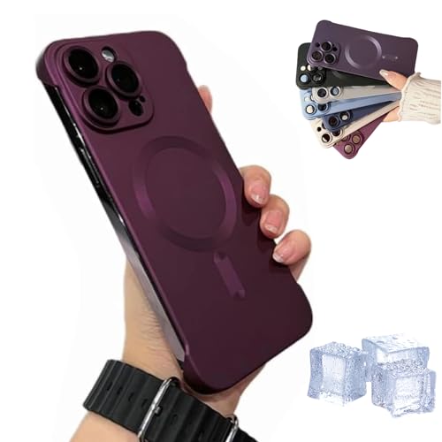 Frameless Magnetic Adsorption Bare Phone Sensation Case, Metallic Paint Frameless Magnetic Phone Case for iPhone 15 14 13 12 Pro Max Plus (for iPhone13Promax,Plum Color) von Hohny