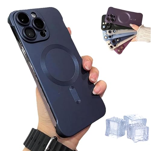 Frameless Magnetic Adsorption Bare Phone Sensation Case, Metallic Paint Frameless Magnetic Phone Case for iPhone 15 14 13 12 Pro Max Plus (for iPhone15,Dark Blue) von Hohny