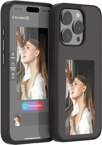 Hohny Smart Ink Screen-TelefonhüLle, E-Ink-TelefonhüLle, Ink Screen Screen Projection-Smartphone-HüLle, Smart NFC App Refesh-HandyhüLle FüR Iphone13/14/15/Pro/Pro Max (for iPhone14,Black) von Hohny