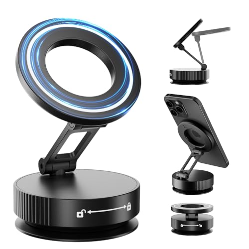 Hohosb Handyhalter für Ihr Auto, verbesserter Vakuum-Magnet-Handyhalter für Magsafe, 360° drehbar, Zinklegierung, Saugnapf, Handyhalterung für Auto/Fitnessstudio/Spiegel/Dusche, Obsidian-Schwarz von Hohosb