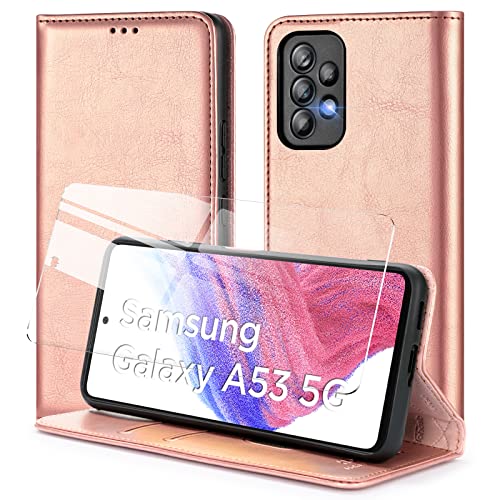 Hohosb Handyhülle für Samsung A53 5g hülle Kompatibel Samsung Galaxy A53 5g hülle mit [RFID Schutz] [Premium PU Leder] [Kartenfach] [Magnet] handyhülle Samsung Galaxy A53-6,5 Zoll(Gold) von Hohosb