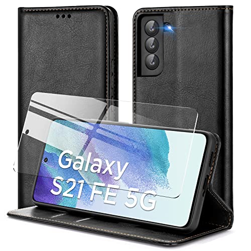 Hohosb Handyhülle für Samsung Galaxy S21 FE hülle Kompatibel S21 FE hülle mit [RFID Schutz] [Premium PU Leder] [Kartenfach] [Magnet] handyhülle Samsung Galaxy S21 FE-6,4 Zoll(Schwarz) von Hohosb